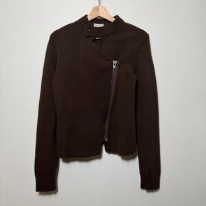 Vintage Dries Van Noten Brown Asymmetrical Wool Blend Zip Sweater Womens Medium